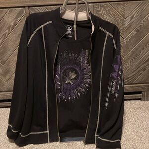 Chico's reversible Black Bomber Jacket with Purple Design with matching tee